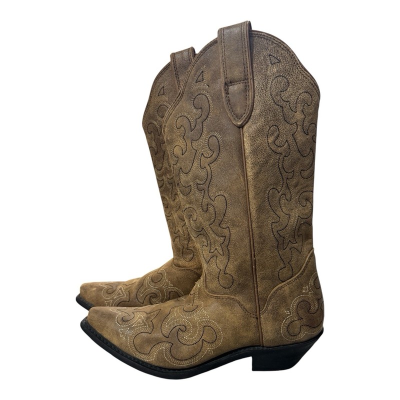 Rockin Country Women's Distressed Brown Leather Cowgirl Boots Size 9.5M
