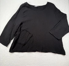 Habitat Black Cotton Lagenlook Shirt Top Gauze Asymetrical Pocket Womens L
