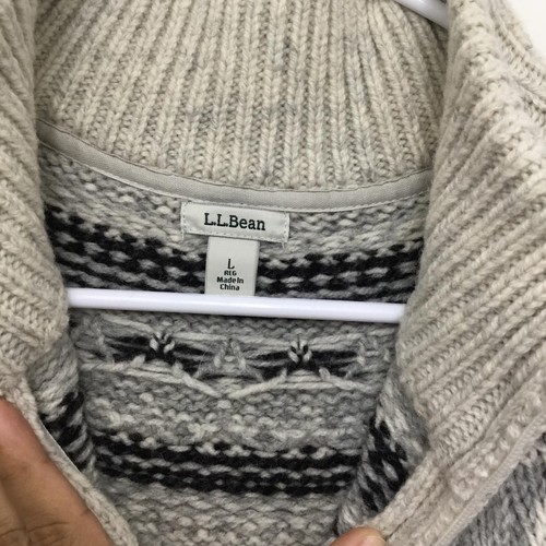 L.L. Suéter BEAN 100 % Lana de Cordero Fair Isle Cremallera Crema Para Mujer Talla L - Imagen 3 de 8