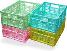 20L Folding Crate, 4Pack Plastic Storage Baskets Organizer for Home and Office,C