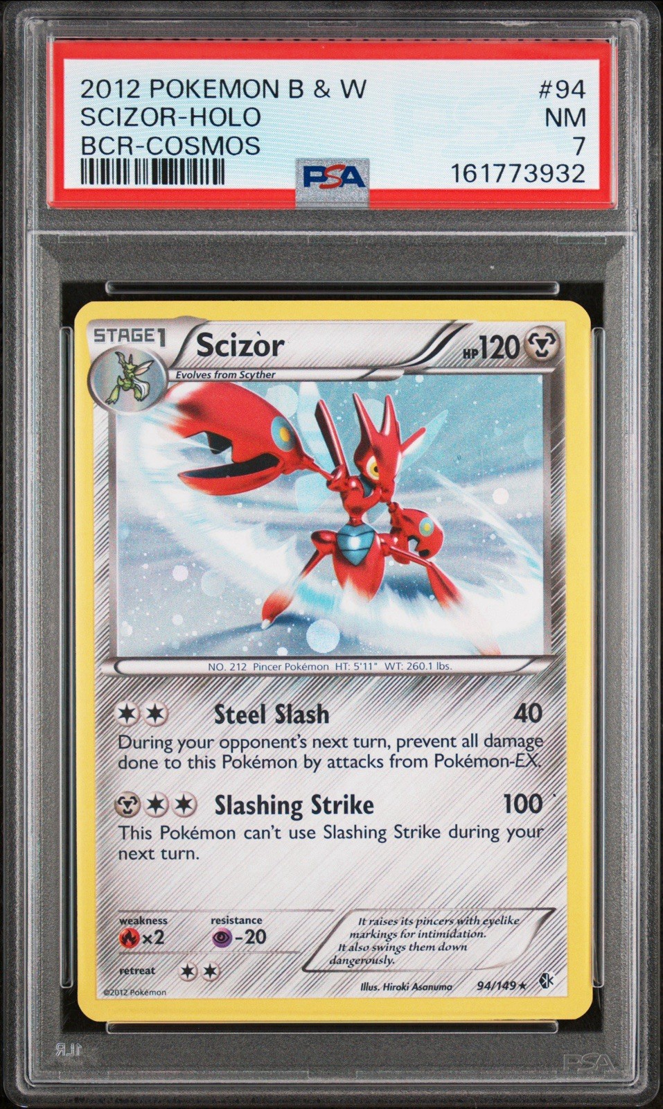 PSA 7 - 2012 BW Scizor 94/149 Blister Exclusive Cosmos Holo LOW POP 5 - NEW CERT