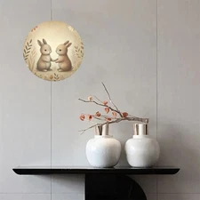 Charming Bunny 2D Flat Style Round Aluminum Sign - Vintage Cartoon Metal Wall Ar