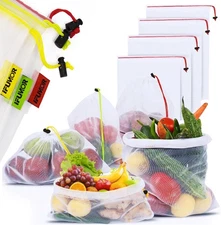 15-Pack Reusable Produce Bags – Heavy 5 small, 5 medium & 5 large, white 