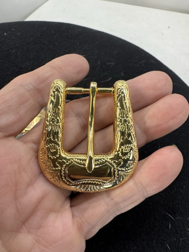 "Juego de 3 hebillas de cinturón florales en tono dorado occidental se adapta a banda de sombrero de cuello de cinturón de 11/16""" Foto 3 de 4