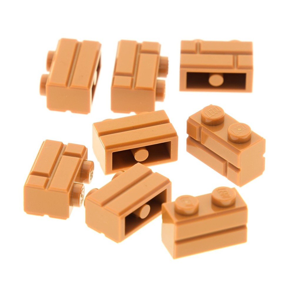 8x Lego Building Brick Modified 1x2x1 Light Nougat Brown Brick Masonry 98283