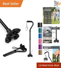 Walking Cane Lightweight Aluminum Quad Base for Seniors with Soft Handle