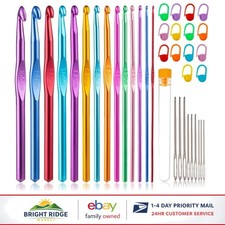Ergonomic Crochet Hooks Set Includes 14 Sizes and Stitch Markers for Convenience