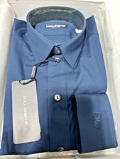 NEW Dolce & Gabbana D&G Mens EU 38 US M 15 Neck Solid Dress Shirt Button Blue Bx