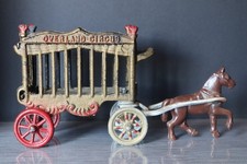 vintage cast iron horse-drawn overland circus wagon toy