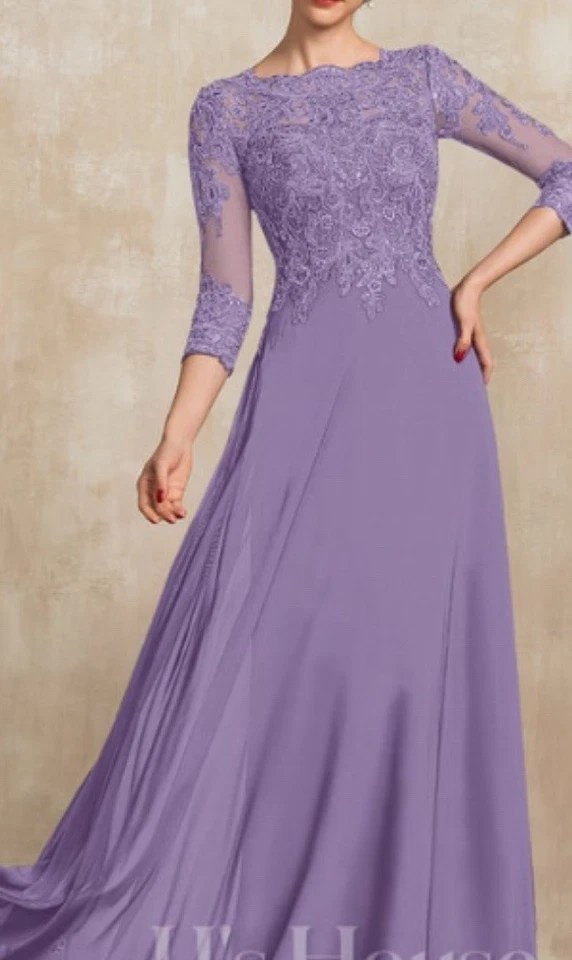 JJs House TAUPE MOB A linha colher comprimento do chão lantejoulas de renda chiffon manga 3/4 ~ 6 - Imagem 4 de 4