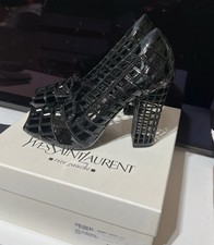 YSL Cage Heels Black Leather Size UK 6.5 Euro 40
