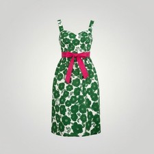 Donna Morgan Silk Midi Dress Women 4 Green Floral Pink Bow Cottagecore Garden