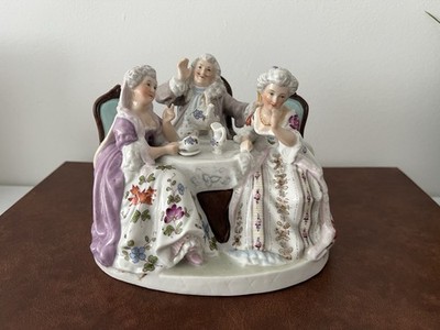 Antike Pößneck deutsche Porzellan Tea Party Figurengruppe um 1900 selten