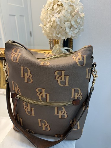 Vintage Dooney & Bourke DB Signature Monogram Brown Hobo Shoulder Bag Purse
