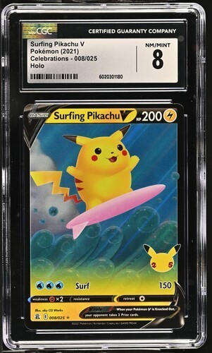 Surfing Pikachu V 2021 Pokemon Celebrations 008/025 Holo CGC 8