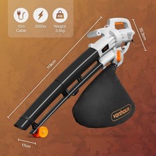 VonHaus Leaf Blower and Vacuum 3000W – Corded Leaves Collector, Clear...