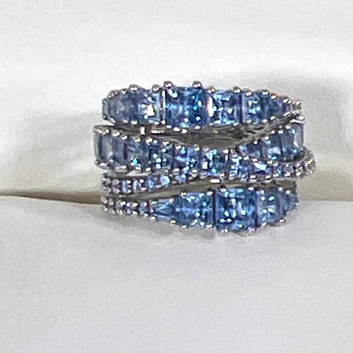 SWAROVSKI Twist Wrap Ring Blue Crystals Rhodium Plated Sz 6/6.5