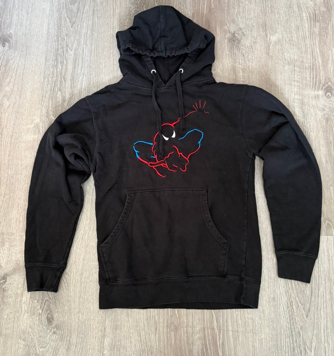 Marvel Universal Studios Spiderman Hoodie Mens Small Black Streetwear Drawstring
