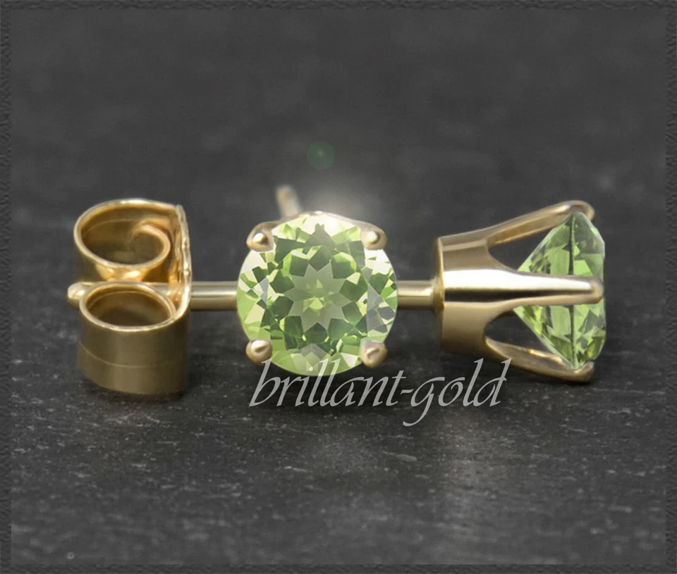 Ohrstecker 585 Gold, Peridot grün 4, 5, 6, 7 mm, Ohrringe in Gelbgold, Weißgold - Bild 2 von 4