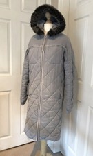Timberland Women’s Winter Puffer Jacket Faux Fur Hood Knee Length Light Grey S