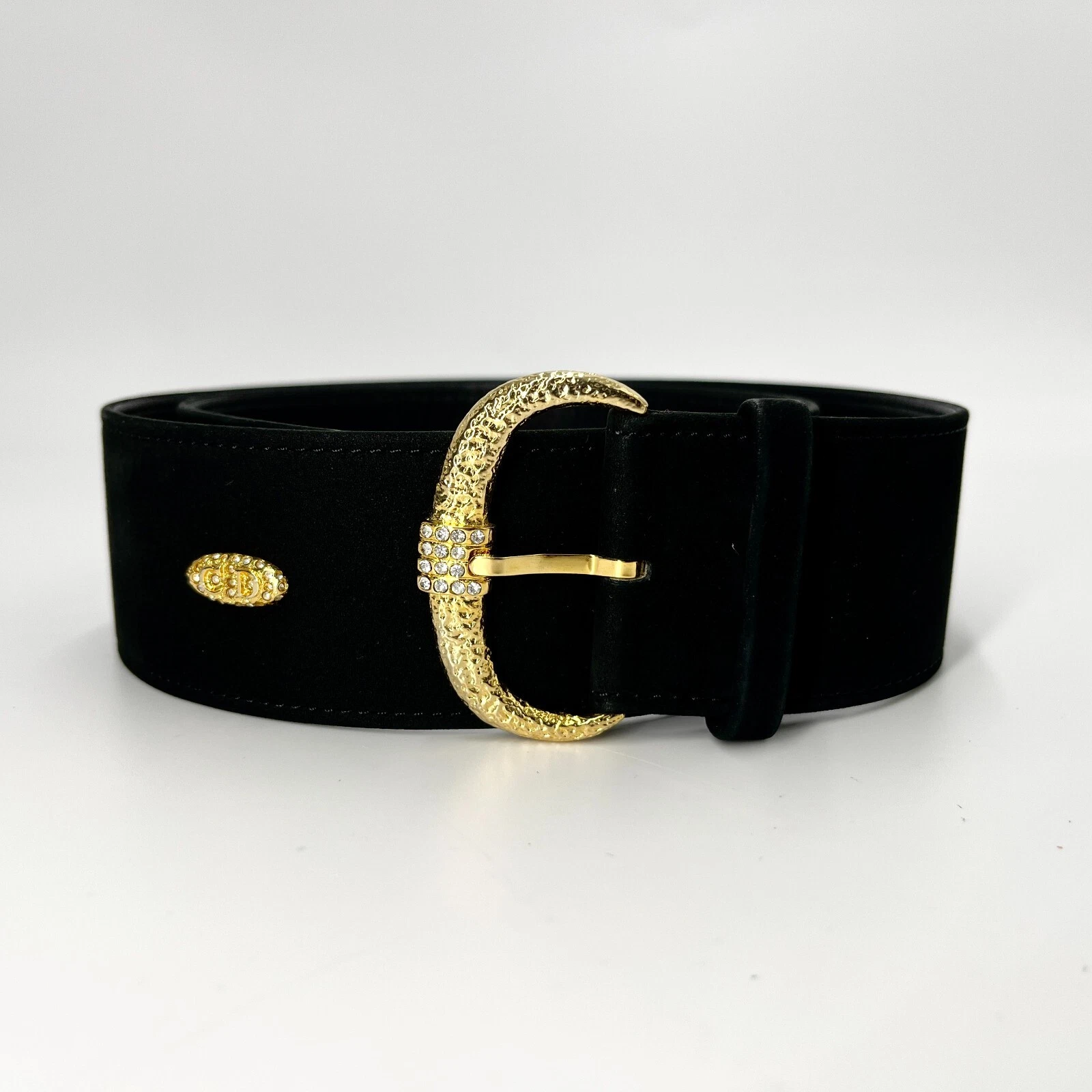 Ceinture mode Christian Dior daim noir doré taille 75 authentique 529