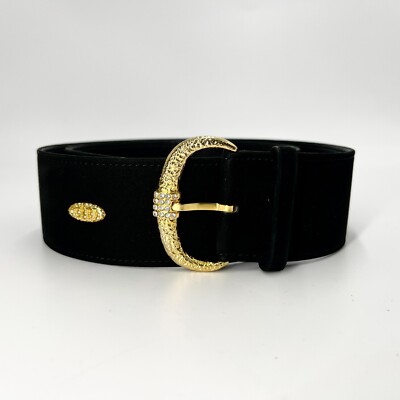Christian Dior Schwarz Gold Wildleder Mode Gürtel Größe 75 Authentisch 534