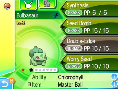 SHINY 6IV Bulbasaur / lv1 Hidden Ability / Pokemon XY ORAS Ultra + Sun Moon  3DS