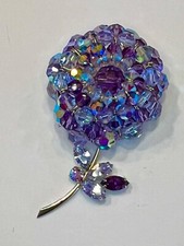 Rare Vintage Sherman Purple and lavender Flower signed Rhinestone Brooch. mint!