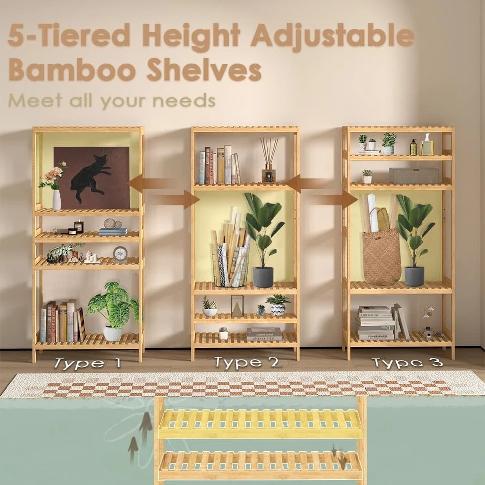 Estantería independiente ajustable de bambú de 5 niveles para cocina, baño Foto 3 de 4