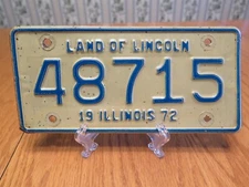 Vintage  1972 Motorcycle License Plate IL  Land of Lincoln 48715
