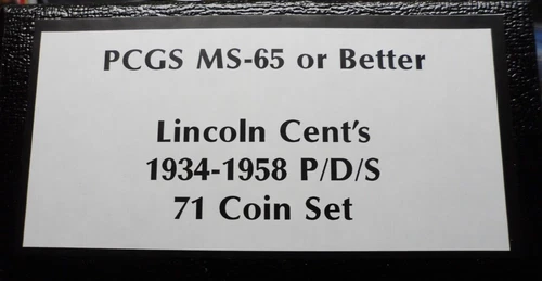 1934-1958 PDS Gem Lincoln Wheat Cents ALL GRADED BY PCGS MS65 RED, 71 COIN SET