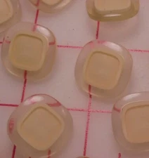 12 Squarish Plastic Shank Button Cream Beige Eggnog Color With Clear Edge 15/16"