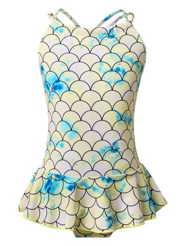 Kids Girls Fish Scale Print One-Piece Swimsuits Adjustable Straps Bathing Suit - Picture 34 of 264