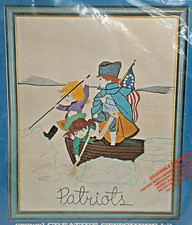 Vintage Crewel Embroidery Kit Patriotic Children Flag Patriots Coats  Clark USA