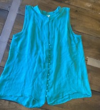 Parker 100% Silk Vintage Kelly Green Julep Blouse Beaded Back Size Small 