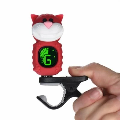 Tuner Clip-On Chromatic, Bass, Guitar, Violin, Ukulele Tuner, Cartoon Cat RED