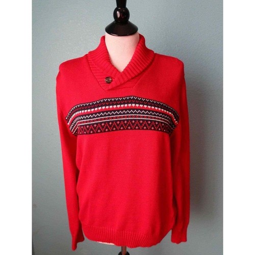 Tommy Hilfiger Maglione Uomo Rosso Fair Isle Large Cabincore Nonno Vacanze Nuovo con etichette - Foto 11 di 12