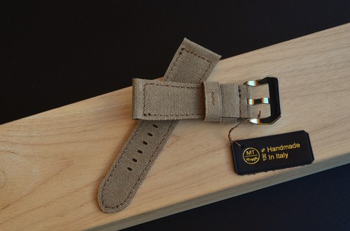 27 mm Cinturino artigianale canvas pelle imbottito Pam Italy Handmade Strap Band - Picture 14 of 17