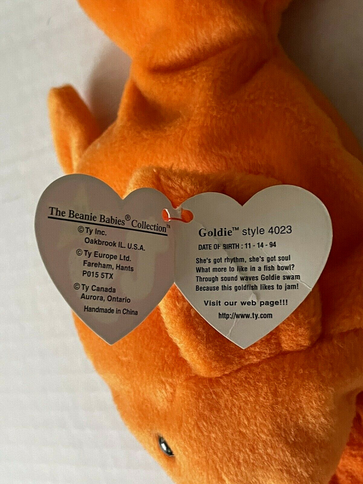 Ty Original Beanie Baby Goldie Goldfish 1993 Retired BD 11/14/1994