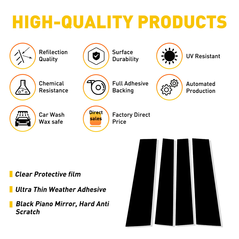 For Tundra TOYOTA Double Cab 2007-2021 Black Pillar Posts Door Window Cover Kits