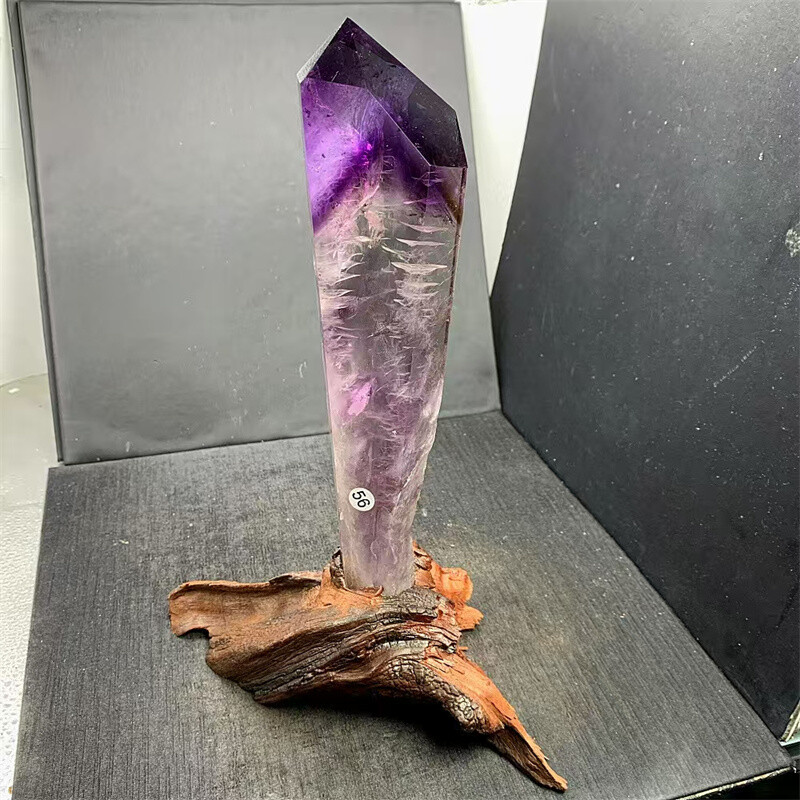 1.65LB Natural Amethyst Obelisk Crystal Healing Wand with Stand