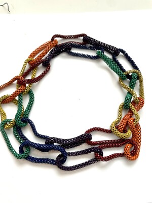 34  Multicolor Metal Loop Necklace Link Chain Chunky Statement F604