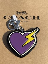 Coach Heart and Bolt Smooth Leather Bag Charm CW474 68 Silver/Chalk/Black