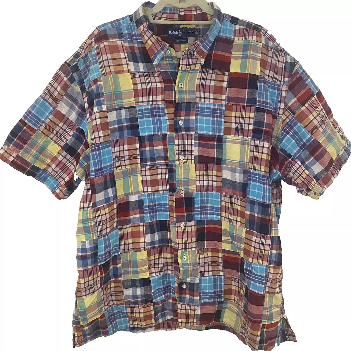 Ralph Lauren Madras Patchwork Shirt 1X BIG Y2K 90s 100% Cotton