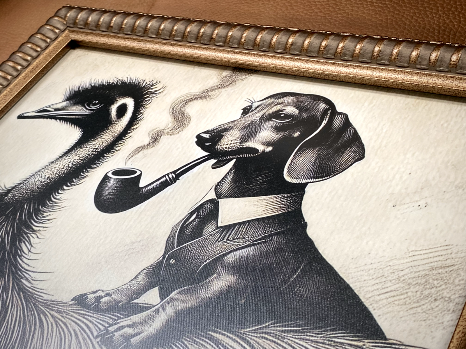 Dachshund Riding Emu Smoking a Pipe Wall Art Print Vintage Decor Funny ...