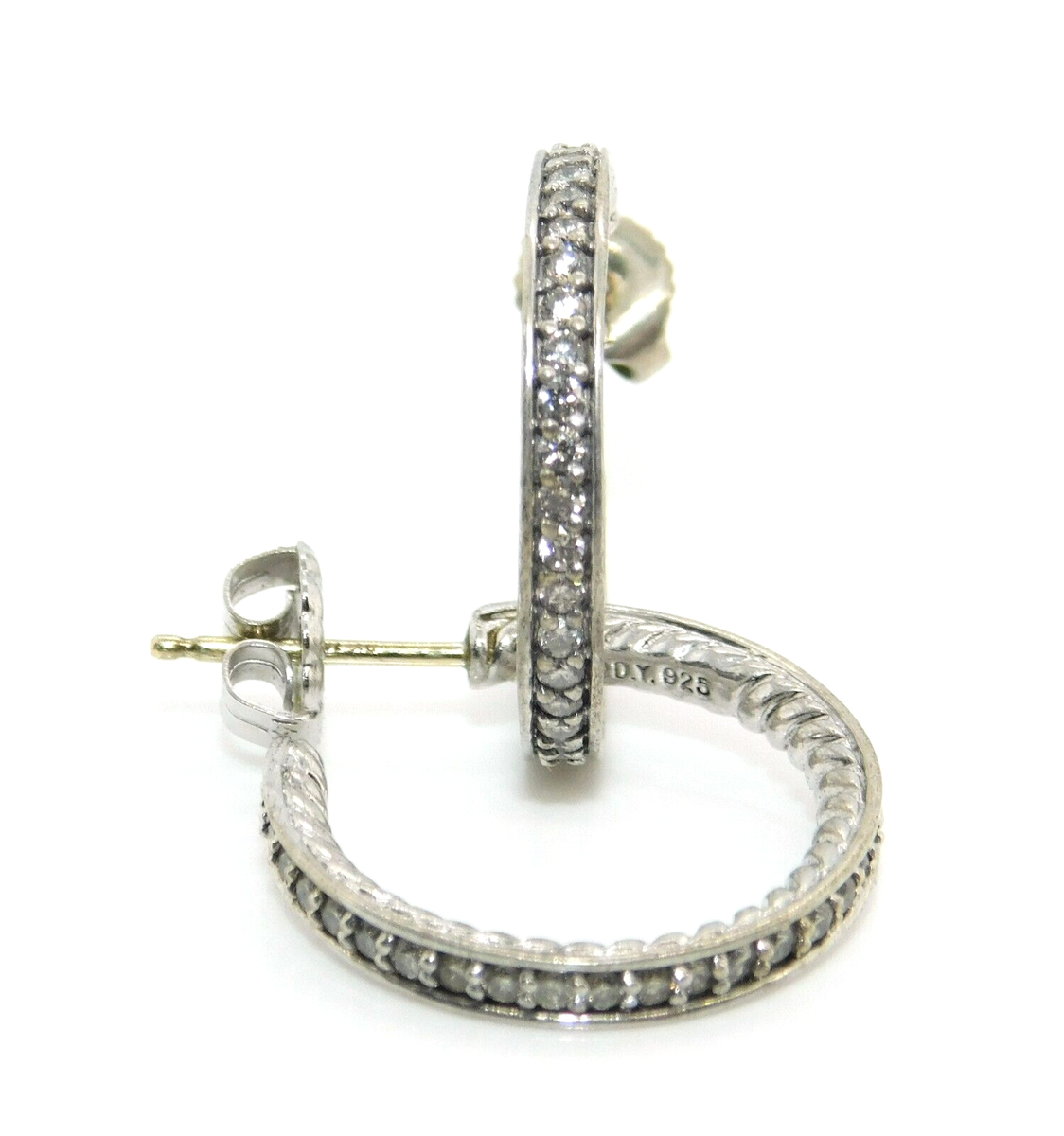 David Yurman 925 Sterling Silver 14K Gold Post Diamond 20mm Pavé Hoop  Earrings