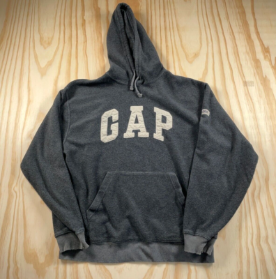 Distressed GAP Fleece Hoodie Adult Medium Gray Embroidered