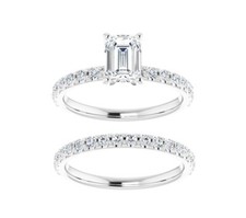 1.90 Carat Emerald Cut & Genuine Moissanite Ring with Matching Band 14K
