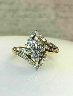1Ct Lab Created Round Cut Cluster Engagement Ring Women's 14K Yellow Gold Finish