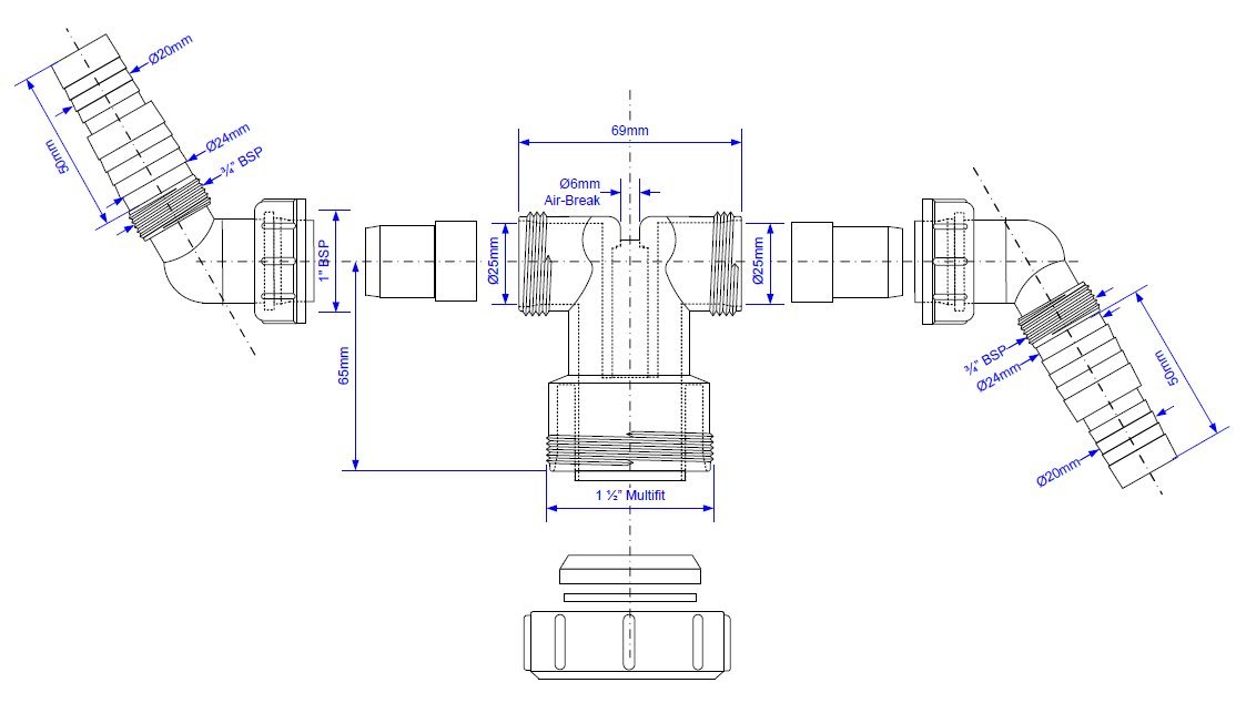 V33WM Washing Machine and Dishwasher Twin Double Appliance Splitter